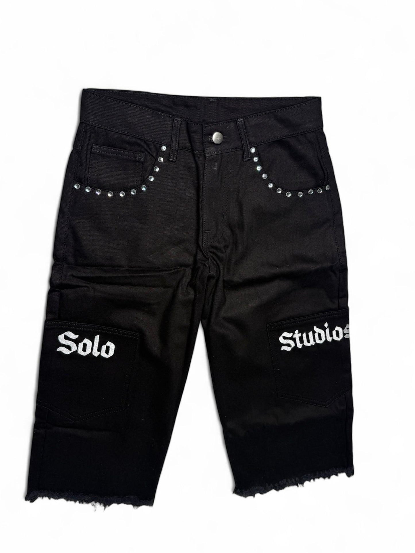 Black denim jean shorts.