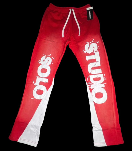 RED ACID WASHED FLARE-PANTS.