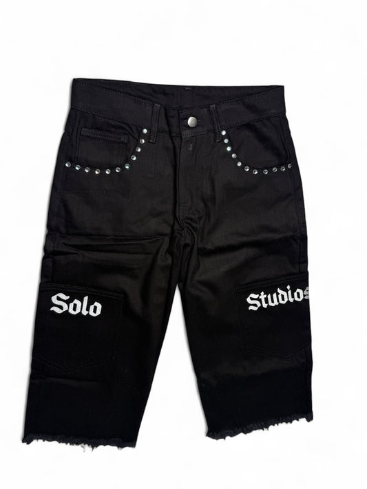 Black denim jean shorts.