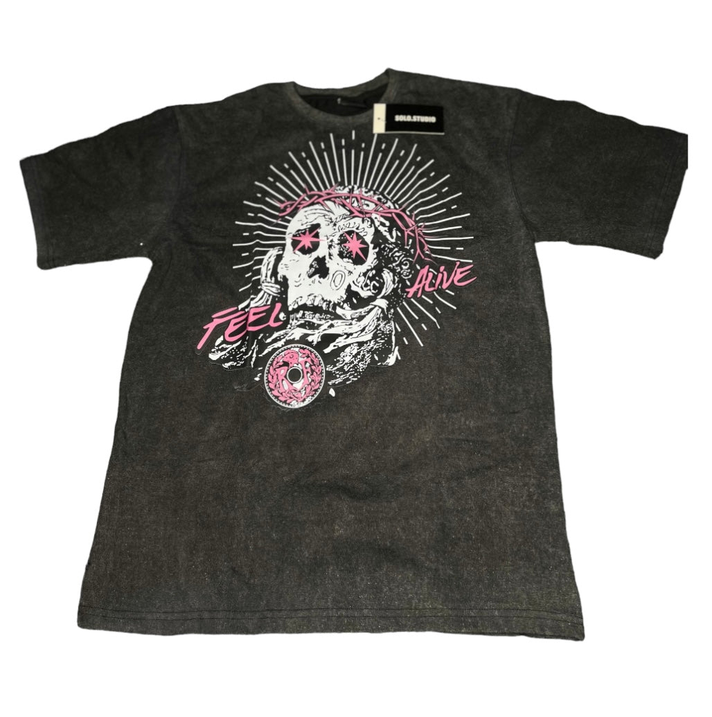 BLACK ACID WASHED T-SHIRT.