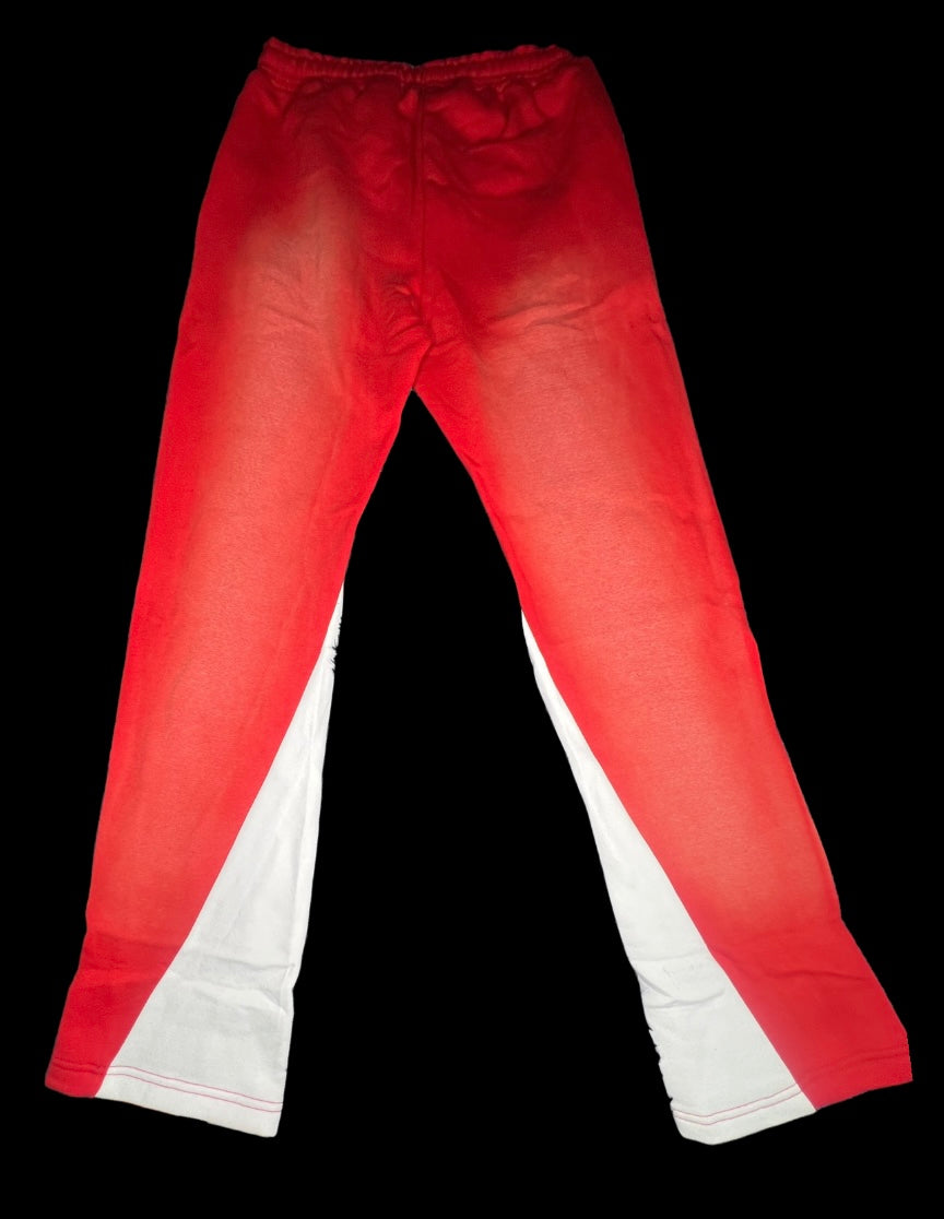 RED ACID WASHED FLARE-PANTS.